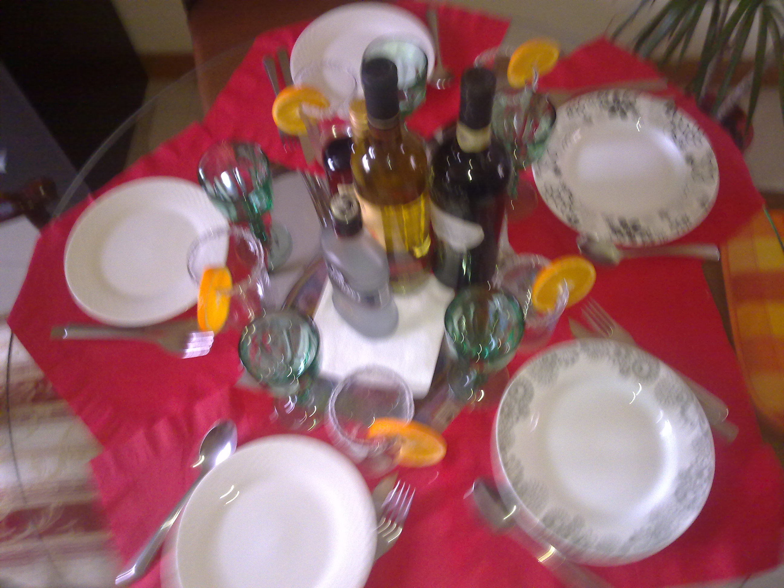The humble table is waiting for the guests Vodka "Russian standard", French cognac "Hennesy", Maltese white and red wines on the improvised Maltese flag made from a white and a red napkinds. Soft drinks were added later on.