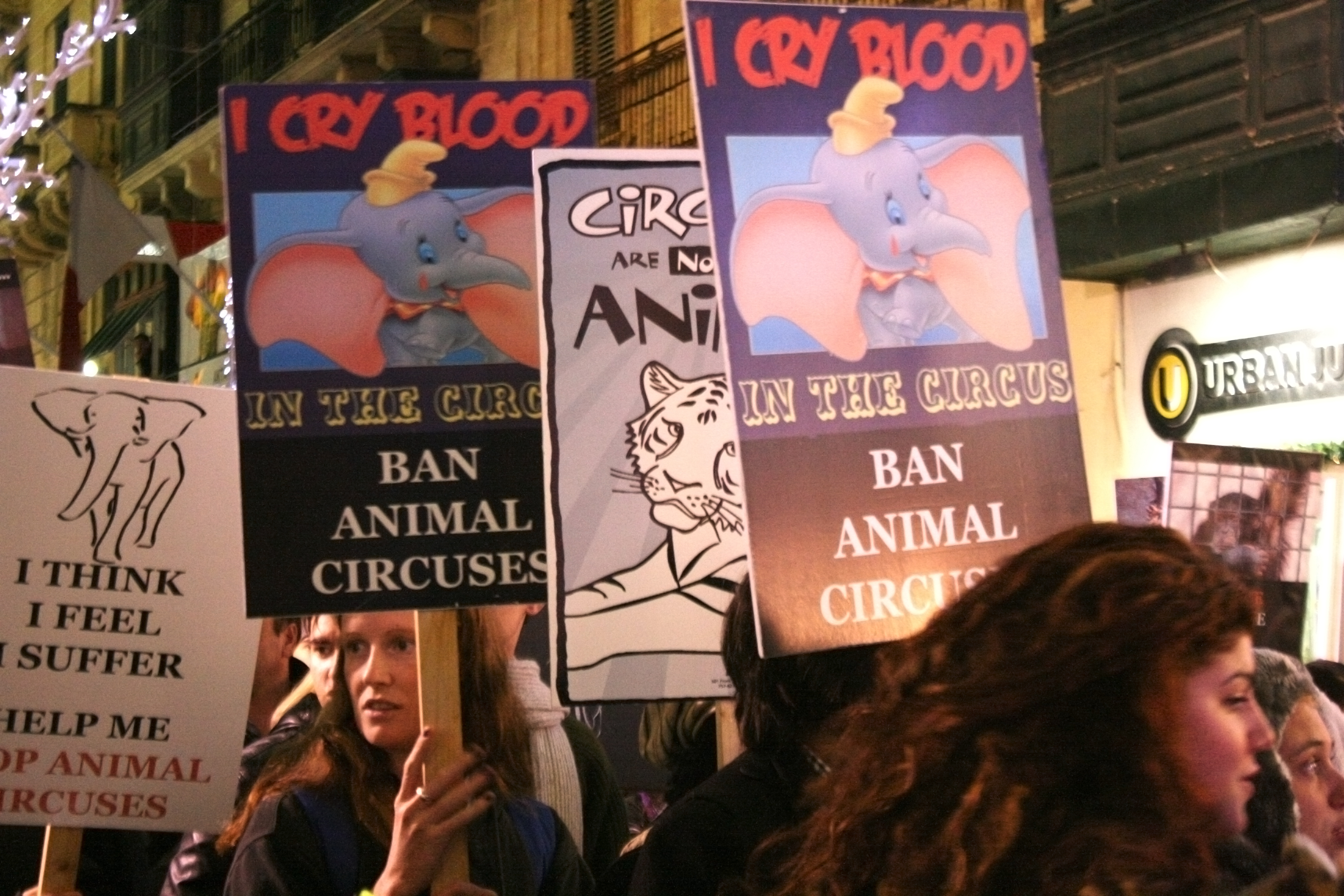Ban animal circus! The protest in Valletta, Malta, on 12th December, organized by movement Graffiti